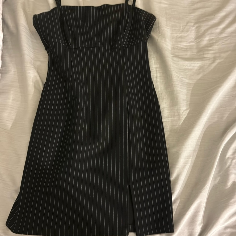 Black mini dress w/ white stripes